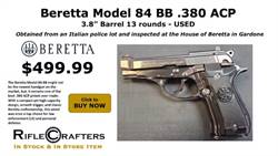 Beretta Model 84 BB 3.8" 13rd .380ACP Pistol - USED 	