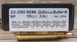 22-250 Rem - 55 Grain Soft Point - Sellier Bellot Ammo 20 Round Box