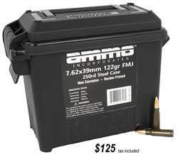 7.62x39mm Ammo Inc. Signature 122 Grain Steel Case Full Metal Jacket 250rds Per Ammo Can