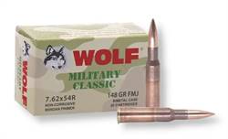 7.62x54r – 148 gr FMJ Bimetal Case – Wolf Military  Classic – 20 Rounds