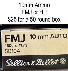 10 mm AUTO 180 Grain FMJ Sellier & Bellot or Federal 50 Round Box