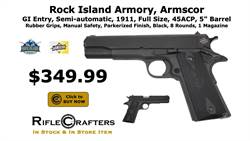 Armscor, GI Entry, Semi-automatic, 1911, Full Size, 45ACP, 5" Barrel, Black, 8 Rounds, 1 Magazine