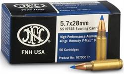 5.7x28mm Ammo 40 Grain Hornady V-Max FN SS197SR 50 Round Box