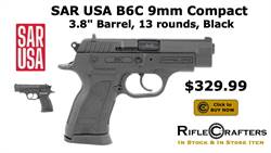 SAR USA B6C 9mm 3.8" 13rd Pistol, Black